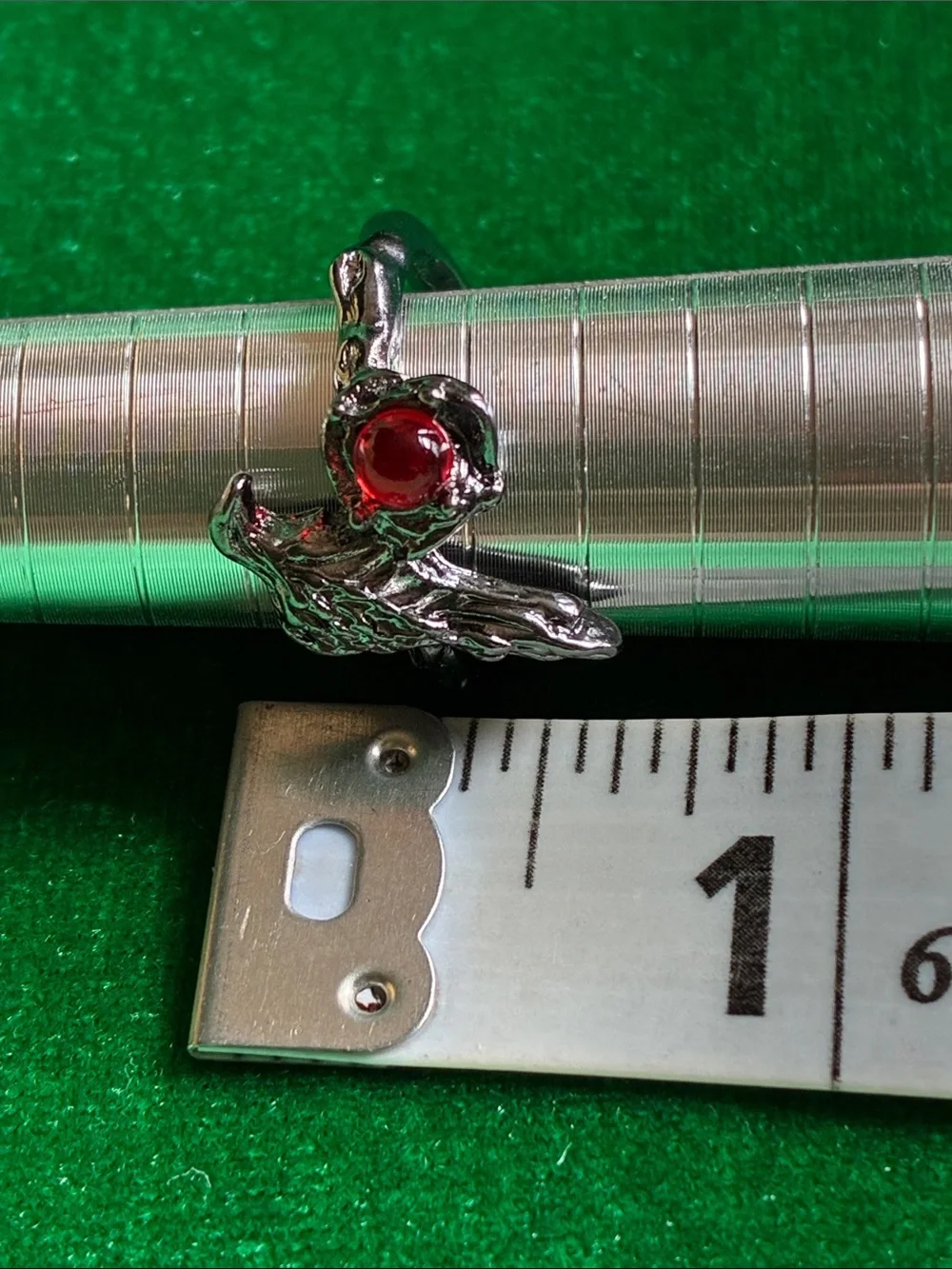 Gothic black raven crow red stone ring open adjustable band Edgar Allan Poe OS